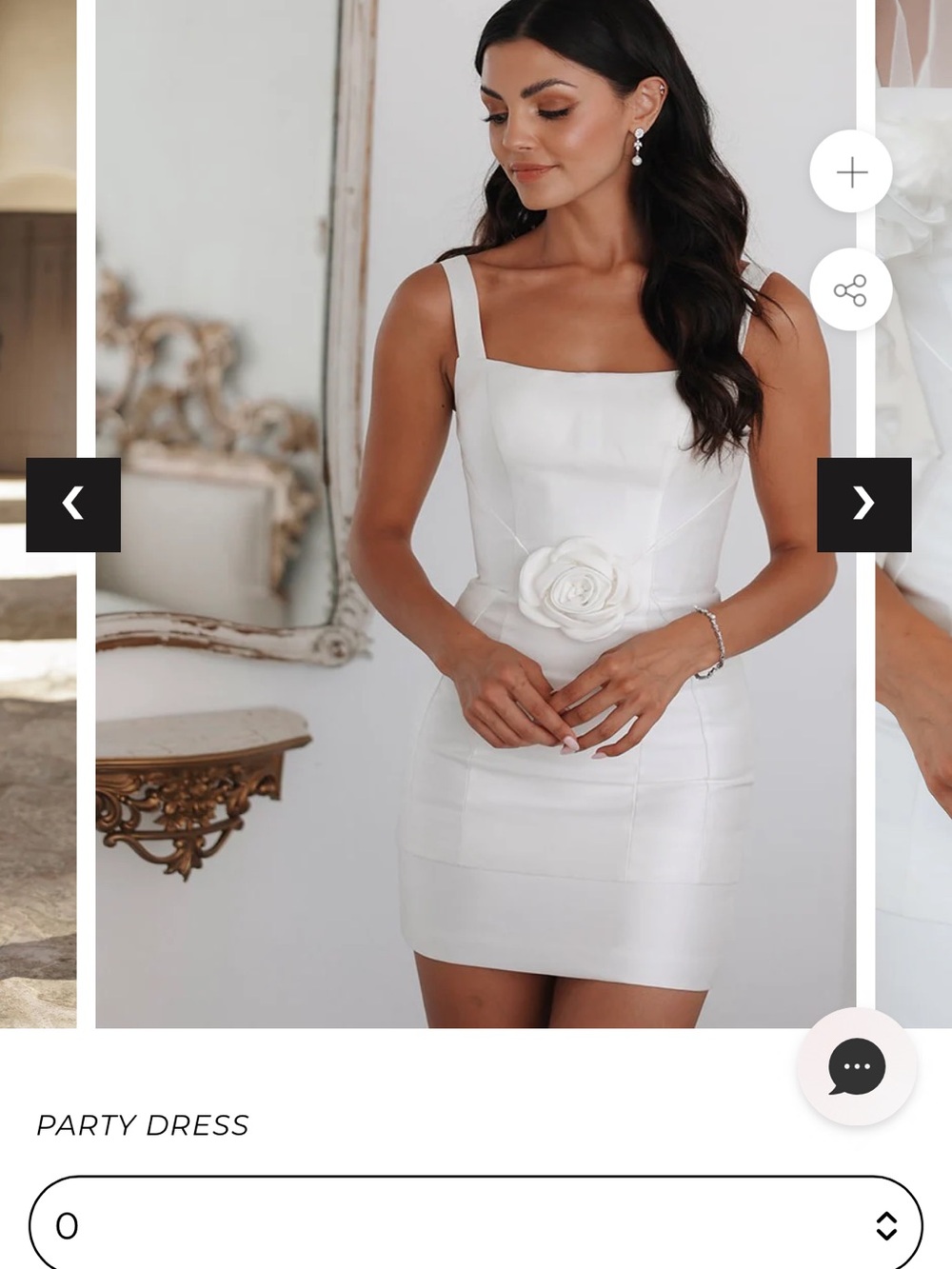 White Square-Neck Mini Dress with Floral Waist Accent